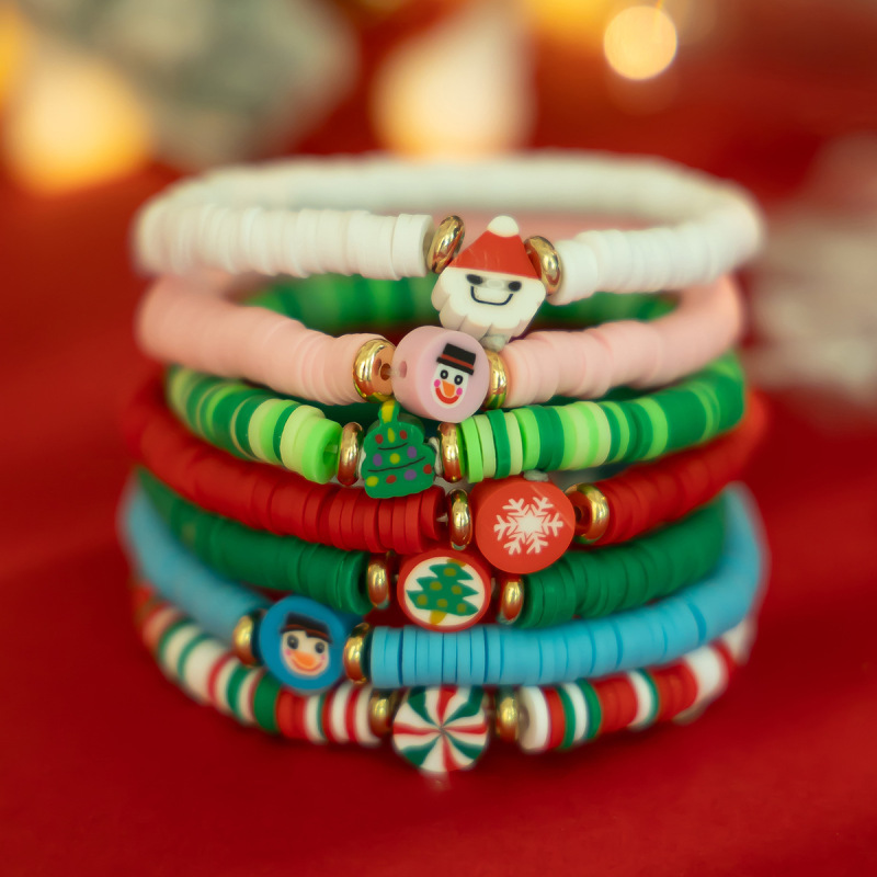 欧美跨境圣诞节字母软陶手链套装不规则串珠bracelet彩色手饰批发|undefined