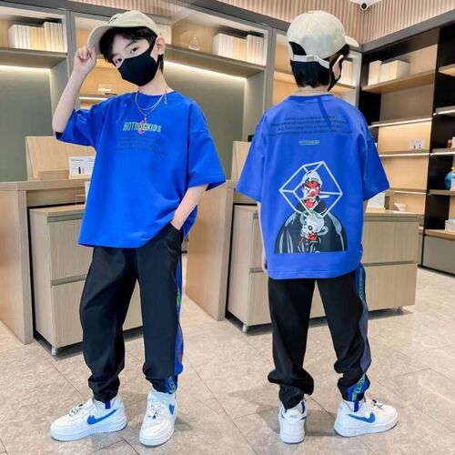 Boys summer suit thin anti-mosquito pants 2024 new medium and large children boys fashionable summer short-sleeved trendy