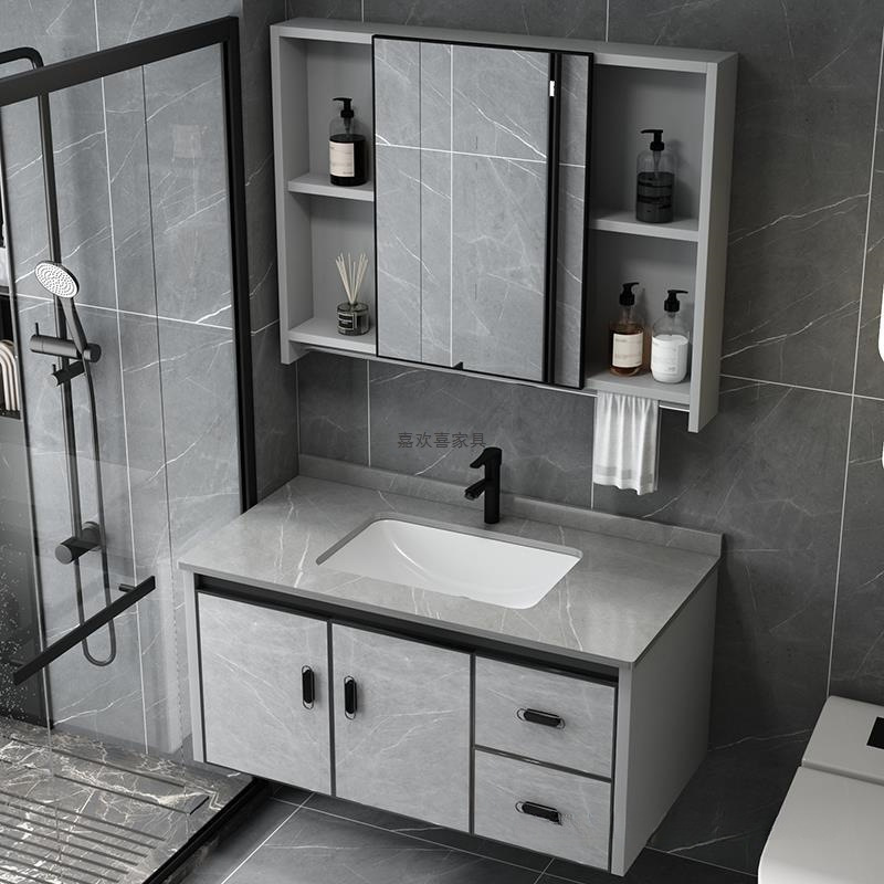 Waterproof and Moisture-Proof Space Aluminum Ceramic Integrated Basin Bathroom Cabinet Combination Slate Washbasin Cabinet Bathroom Washstand
