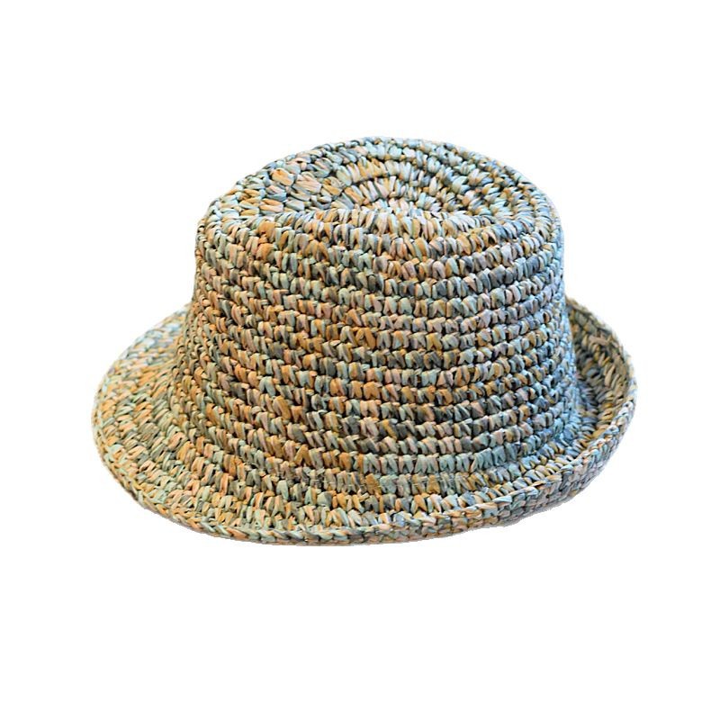 Fresh and Simple Mixed Color Handmade Crochet Straw Jazz Hat for Women, Spring and Summer Vacation Sunshade Foldable Straw Hat for Men