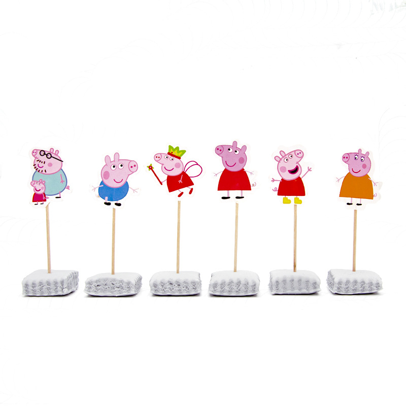 Tarjeta de palillo de dientes de papel grueso de doble cara-insertando Tarjeta de pastel de cumpleaños Decoración de Pastel de papel-insertando plug-in 24 piezas