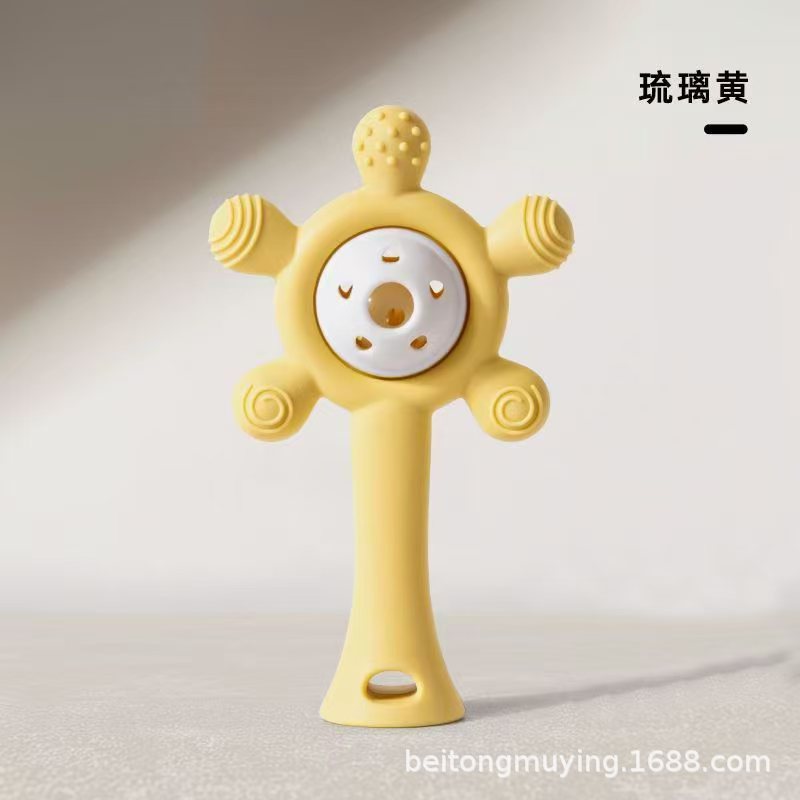 Diente de goma para bebés dientes fijos palito de molienda juguetes de campana palma de silicona mordida puede hervir la mano