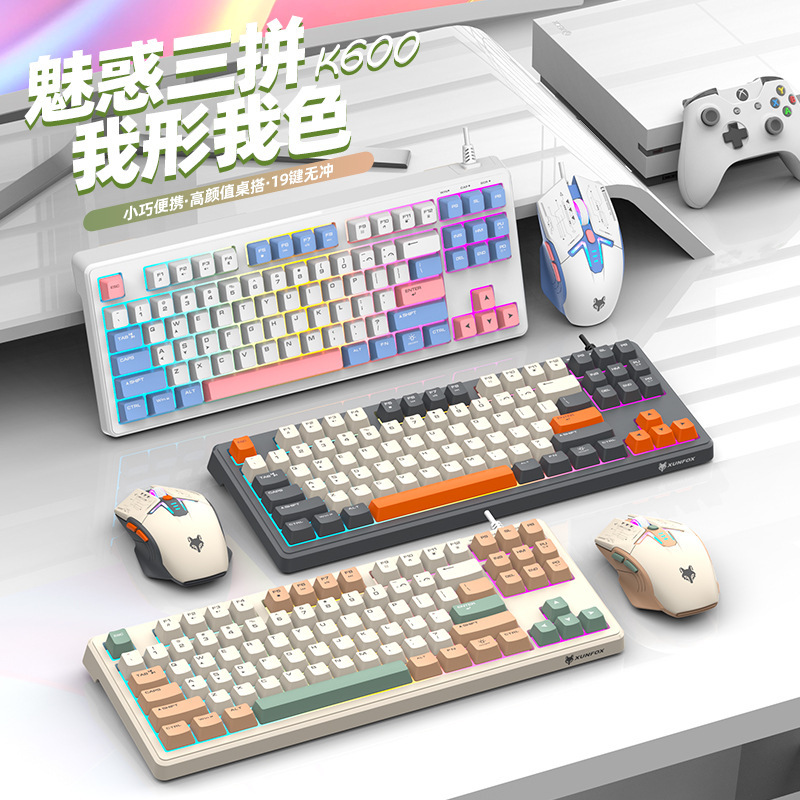 Xuan Silver Fox K600 Wired Gaming Keyboard and Mouse Set Three-Color Keycap Luminous Office Desktop Computer Notes Xuan Silver Fox K600 Wired Gaming Keyboard and Mouse Set Three-Color Keycap Luminous Office Desktop Computer Notes