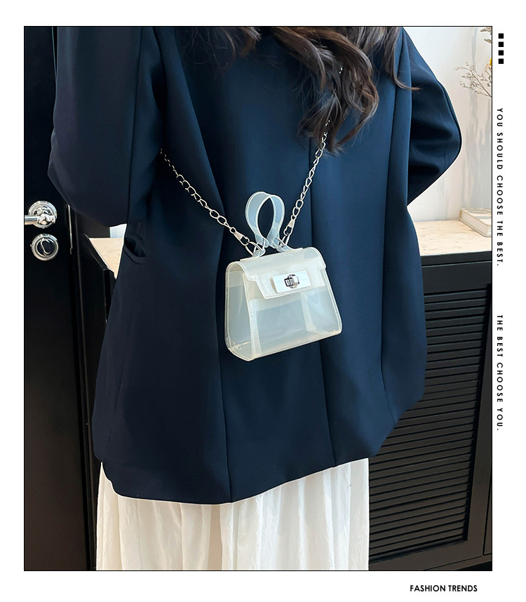 165g Weight Flip Cover, Lock clasp Closure Type Single Shoulder Strap, Top Handle Strap Type Casual Occasion PVC Material Solid Color Pattern All Seasons Season Women's Gender Streetwear Style Square Shape Small Size Women's Small PVC Solid Color Streetwear Square Flip Cover Lock Clasp 无