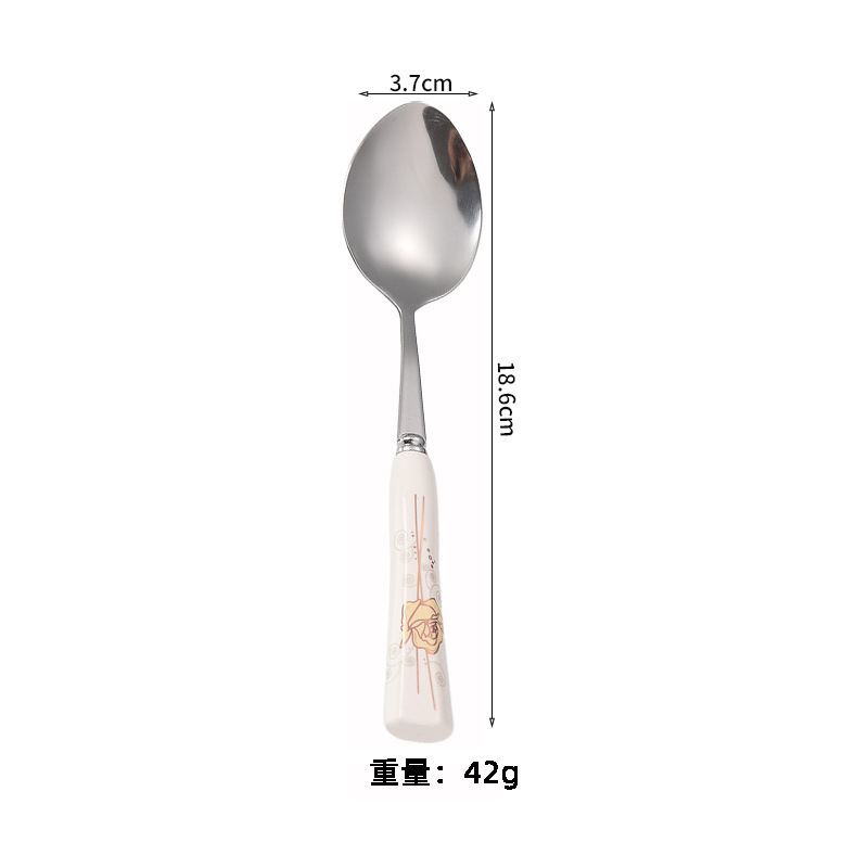 新式不锈钢西餐刀叉甜品勺 陶瓷手柄勺子餐具套装工厂自产自销|undefined