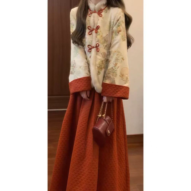 2025过年战衣中国风盘扣保暖棉服外套半身长裙高级新中式女装秋冬|undefined