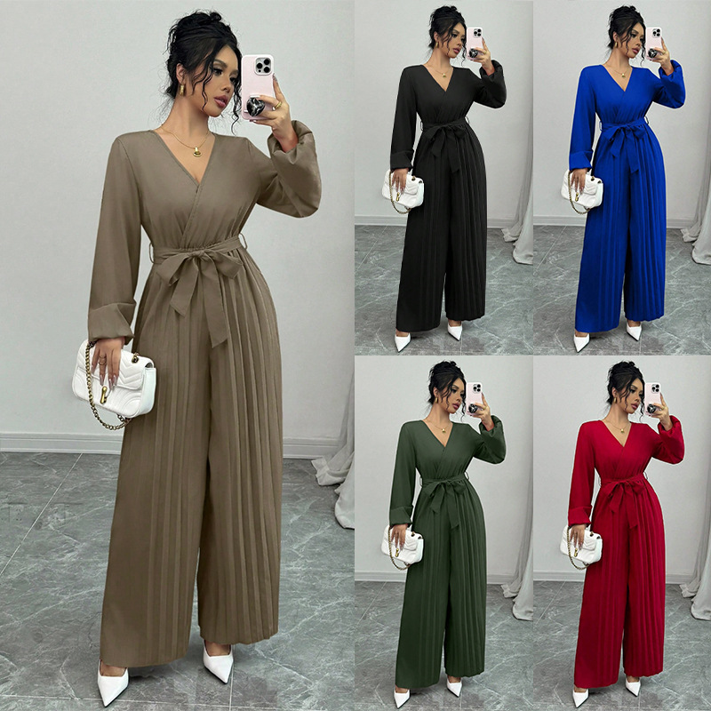 Temperamento casual cintura bohemia cruzada V-cuello cierre pantalones de vestir europeas y estadounidenses transfronterizos importación y exportación de ropa de mujer