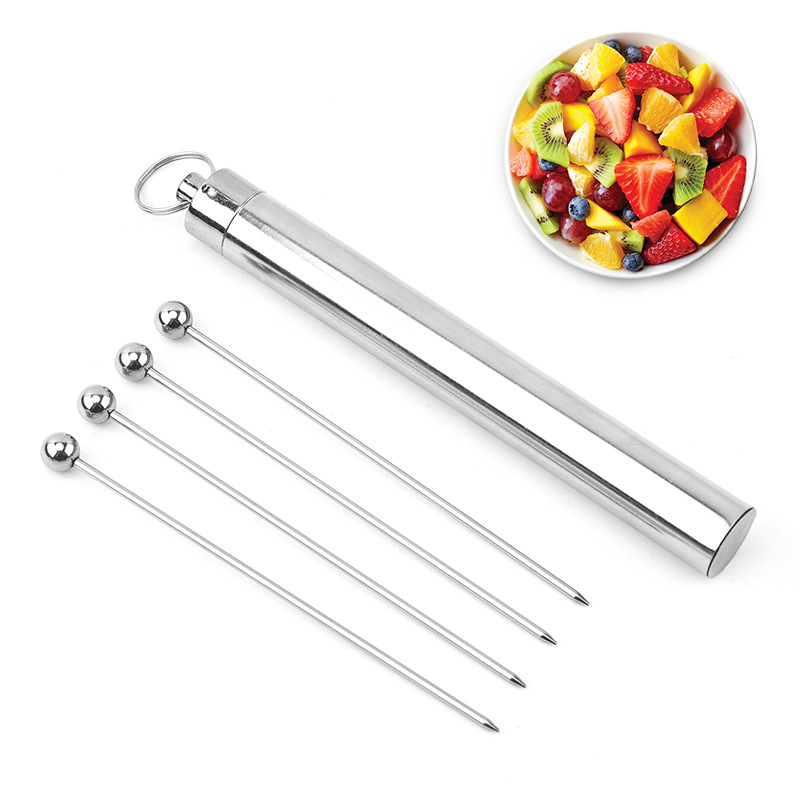 Fábrica al por mayor de acero inoxidable aguja de fruta tenedor de fruta aguja de cóctel firma de pastel firma de bocadillos barra cocina casera