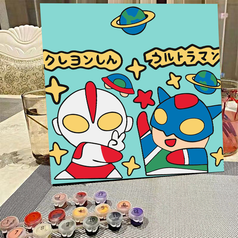 デジタル油絵diyの塗り絵の子供は漫画のアニメを埋めて色を塗ります。|undefined