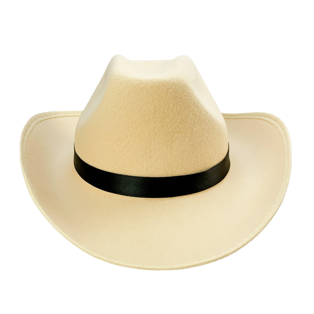 Sombrero de Vaquero Occidental de Fieltro, Borde Ancho y Enrollado para Fiestas