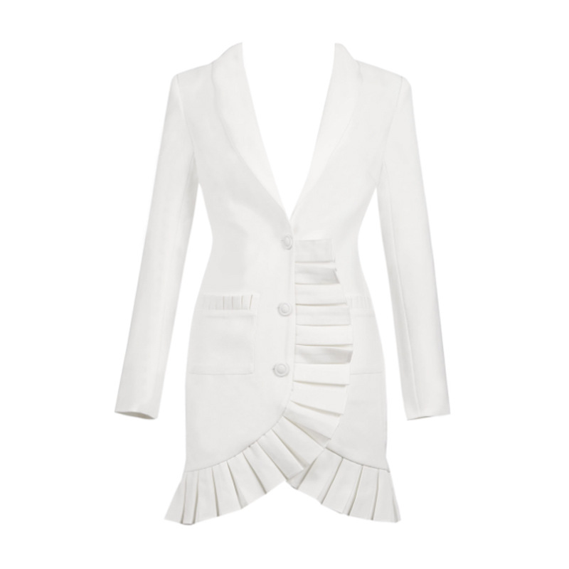 Fashion Pleated Hem Suit Mid-Length Coat Image 2