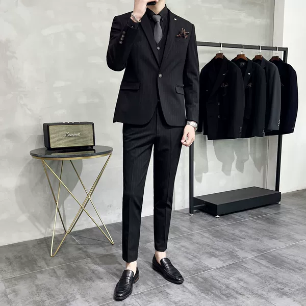 Black set, suit, trousers, vest, 3 piece set