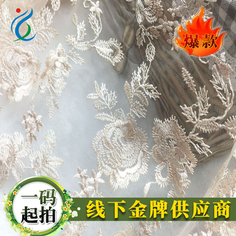 现货直销 雅美轩新款透明网涤光丝蕾丝面料 女装绣花布
