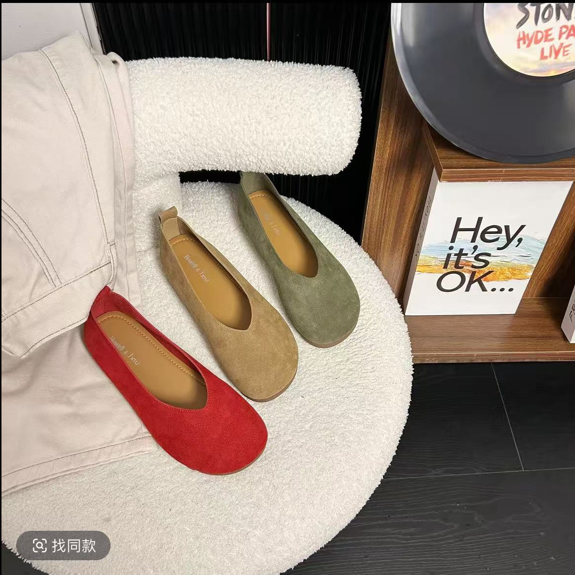 2026 verano nuevo piso plano plano plano perezoso un pedazo de zapatos marizhen con falda de zapatos de frijoles suaves