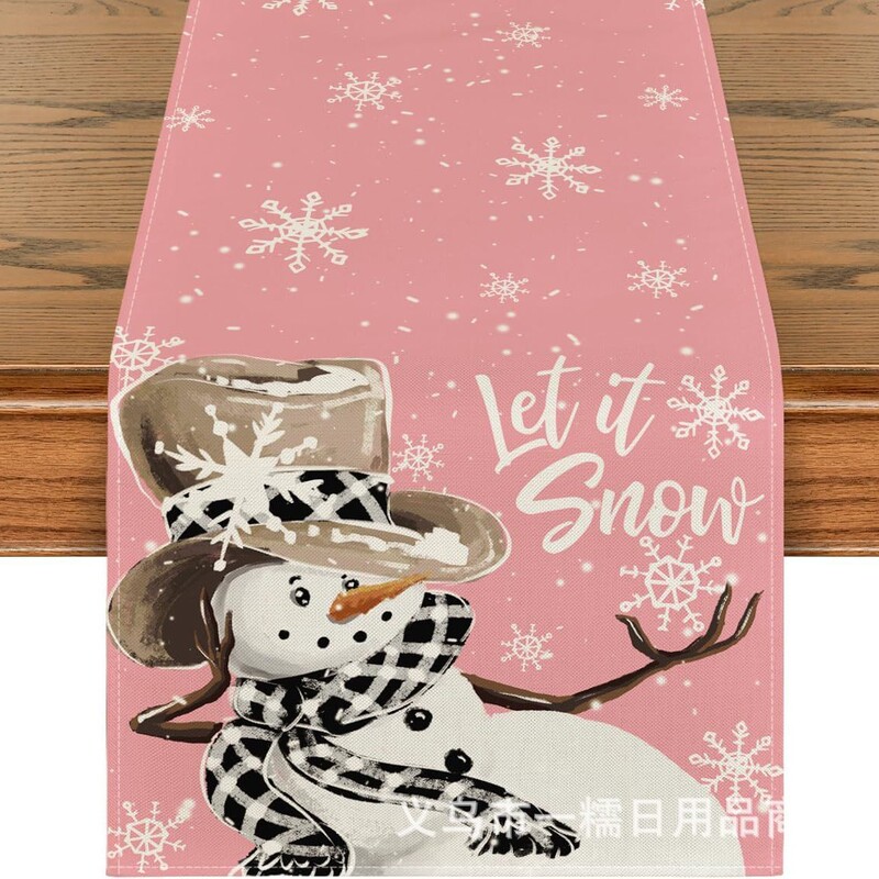 国境を越えて人気のクリスマステーブル旗サンタクロースヘラジカ雪だるま亜麻プリント客間茶卓装飾品|undefined