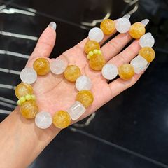 天然黄白系多宝水晶手链白幽灵黄胶花白方糖多宝手串女款显白百搭