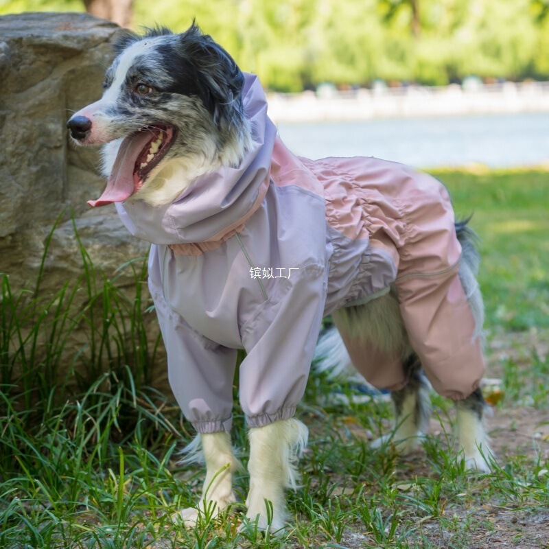 Four-Legged Large Dog Waterproof Raincoat, Border Collie Jacket, All-Inclusive Golden Retriever Four-Season Rain Dog Clothes with Hood