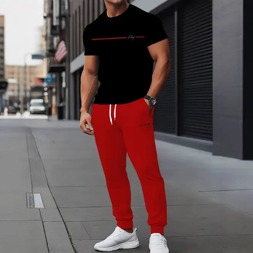 TEMU summer men's short-sleeve pantsuit casual fashion simple trend 3D print