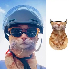 日焼け止めマスクに乗るみかん猫は夏にベール動物のマスクをします。