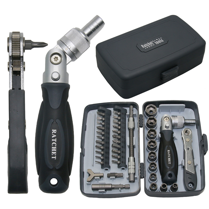 Juego de destornillador de trinquete personalizado 38 en uno, juego de llave de tubo de alta dureza magnética fuerte, juego de destornillador giratorio