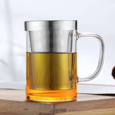 Taza de té de tres piezas Filtro de revestimiento de acero inoxidable con mango intuición Taza hogar vidrio de borosilicato taza de té perfumado
