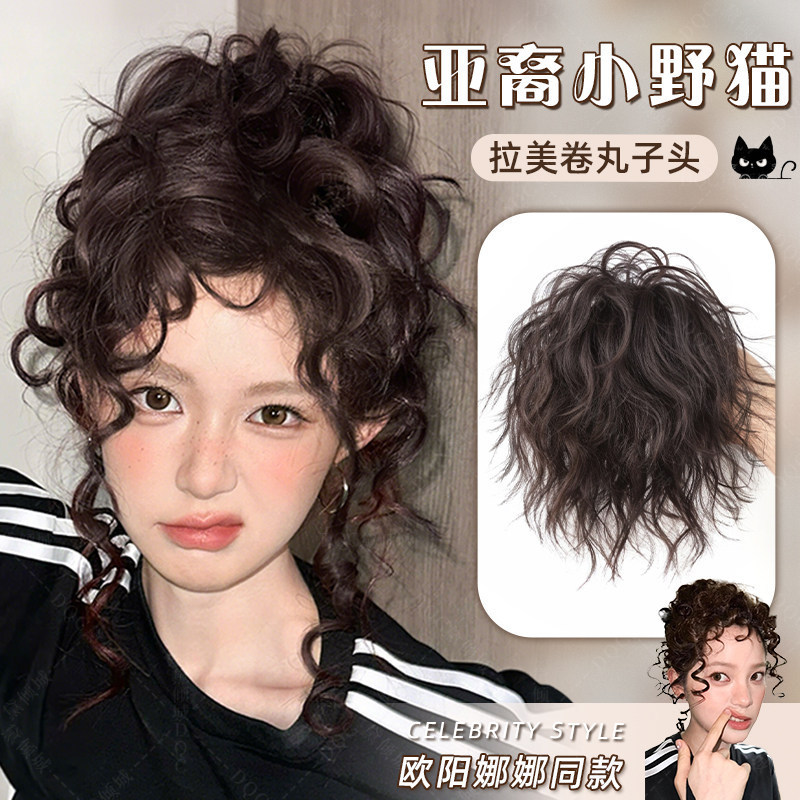 Round Bun Wig Hair Tie, Realistic Latin American Curly Ponytail Hair Tie, Sexy Girl Style Hair Styling Tool, Natural Fluffy Wig Bun