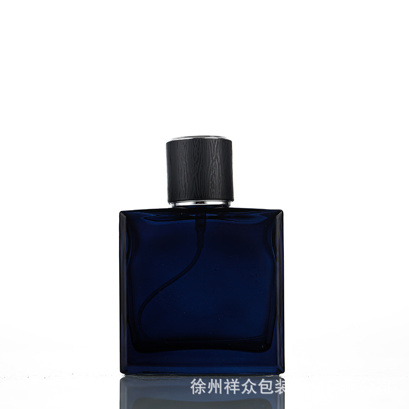 Botella de perfume de bayoneta de color de alta gama botella de vidrio de fondo grueso botella de vidrio de color degradado botella de vidrio cuadrado plano negro dividida en 100 m