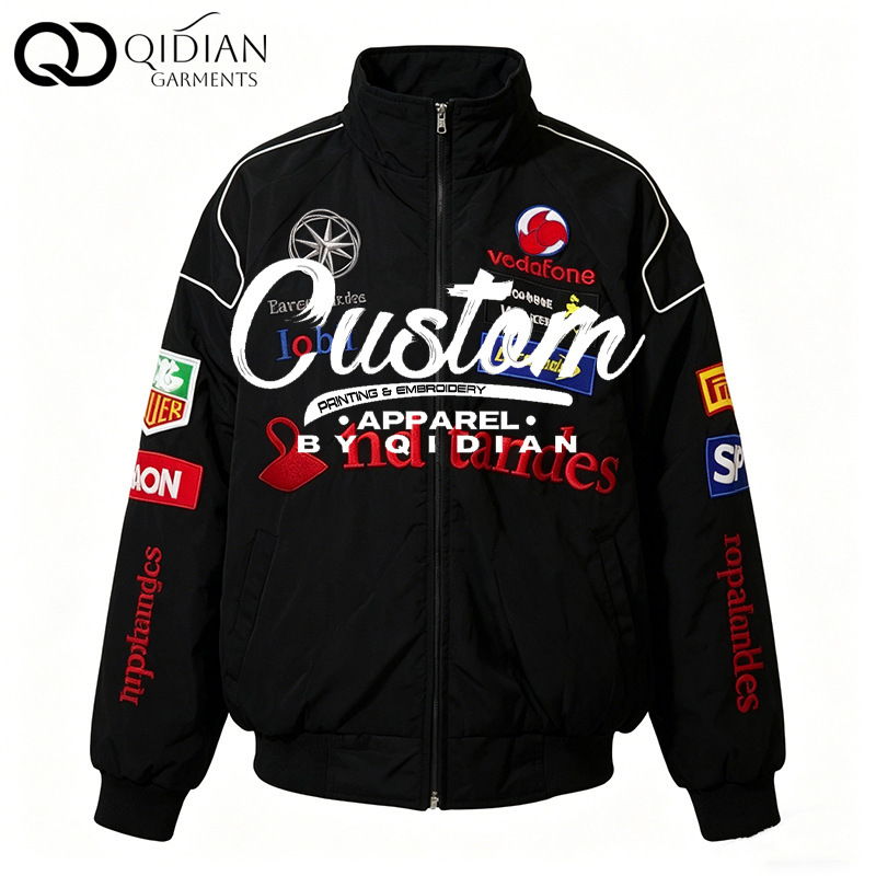 New European and American Retro Racing Style Jacket for Men, Customizable Logo, Multiple Badge Embroidery, F1 Motorcycle Jacket New European and American Retro Racing Style Jacket for Men, Customizable Logo, Multiple Badge Embroidery, F1 Motorcycle Jacket