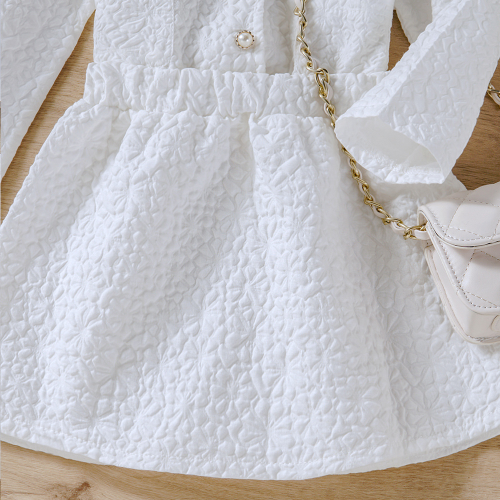 18M-6Y White Solid Color Pearl Style Button Tops And Skirt Two Pieces Set Baby Wholesale Clothing
