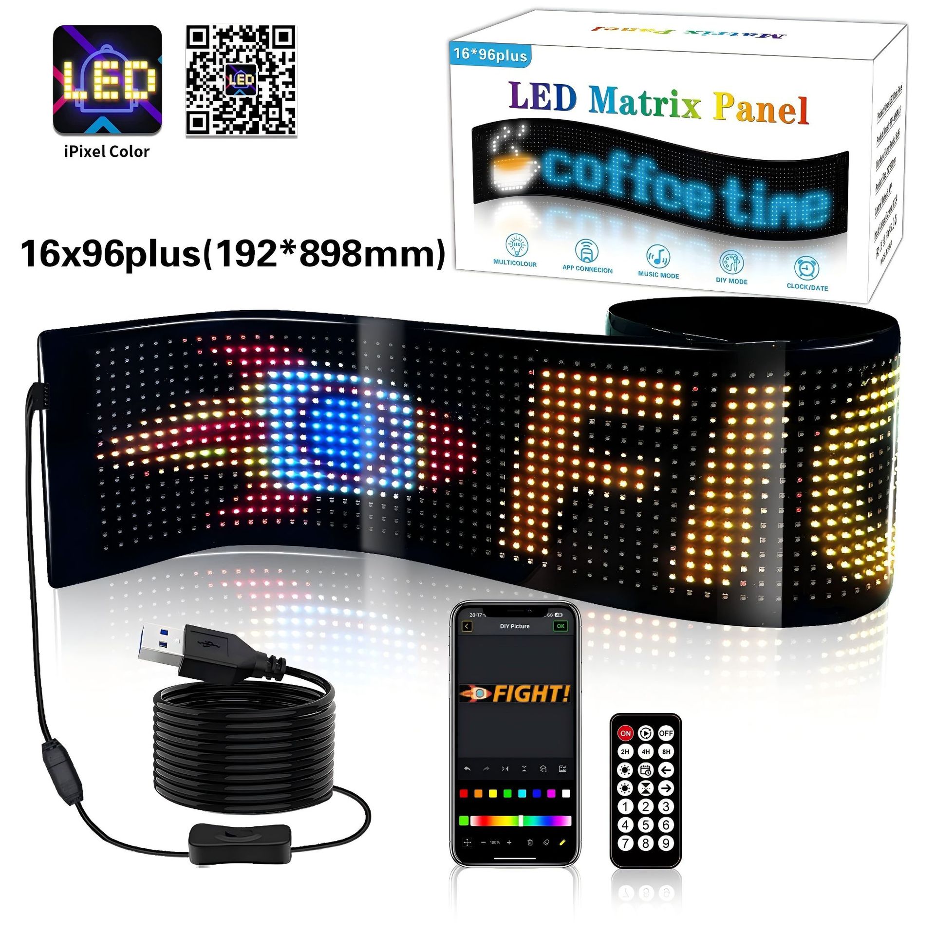 Pantalla LED Flexible para Ventana de Coche, Pantalla Publicitaria USB, Pantalla de Ojos de Diablo para Ventana con Bluetooth, Editable por Aplicación