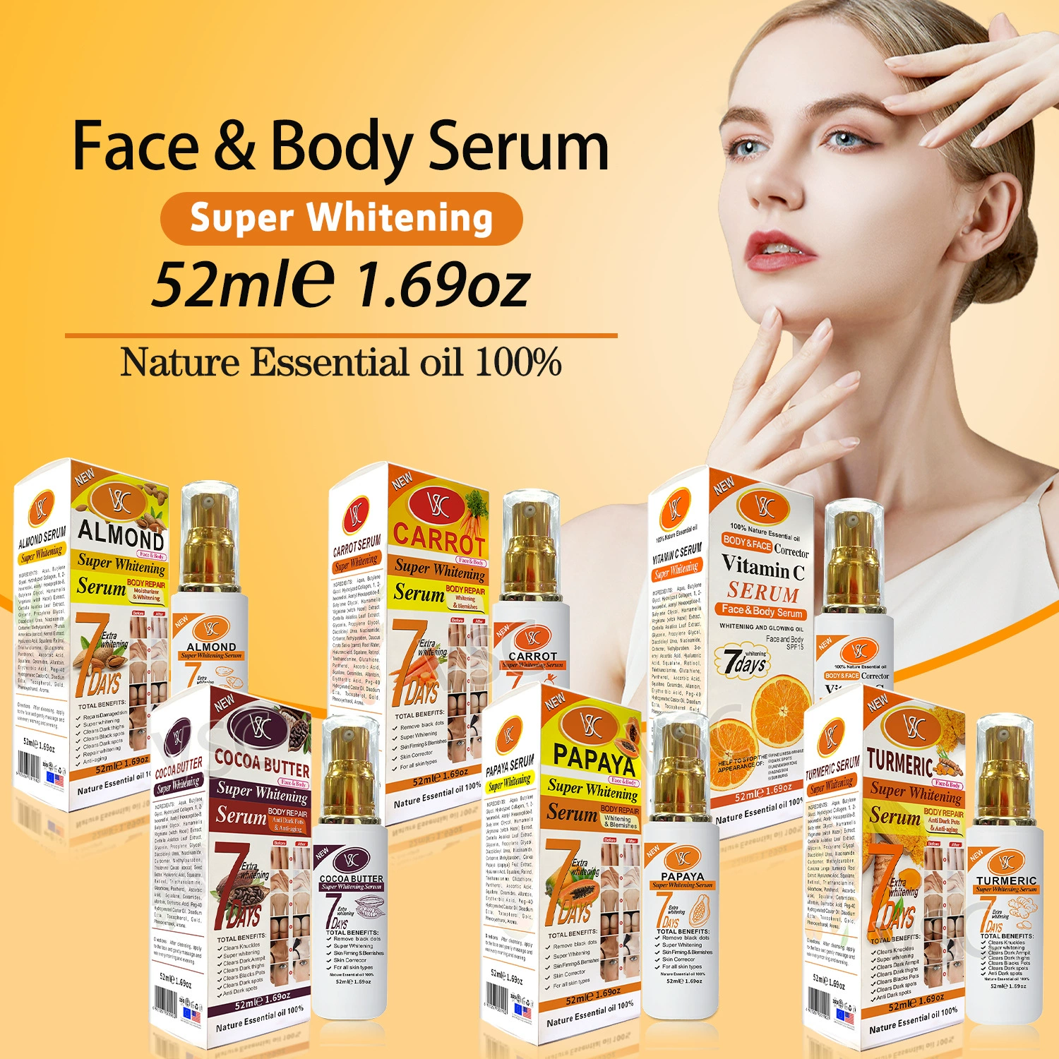Трансграничная куркума сыворотка для лица Папайя раствор для осветления кожи Черная морковная сыворотка 52 мл