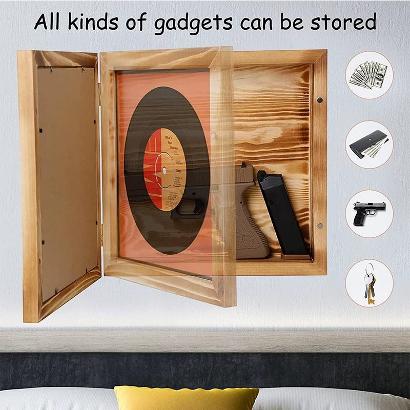 Деревянная двухслойная скрытая фоторамка Настенный магнитный пистолет игрушка коллекционная коробка для дома стены деревянная фоторамка