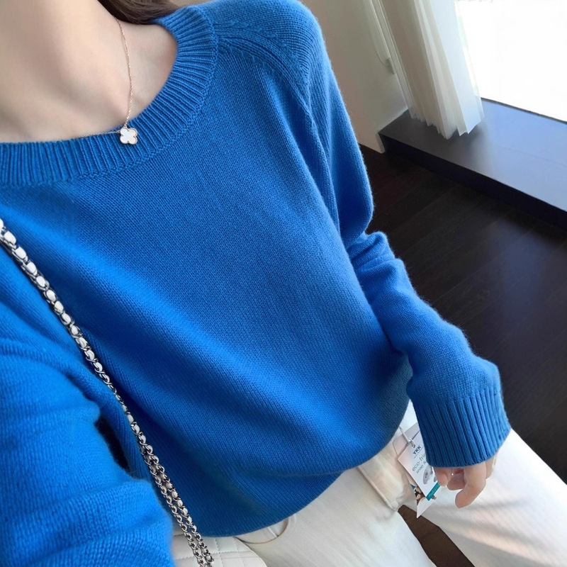 KS99一眼喜欢 温柔显白减龄蓝色显瘦针织衫套头毛衣女秋冬新|undefined