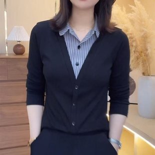 A generation of hair net red explosions, big goods have 2025 spring new fashion fake two long sleeve bottoming shirt