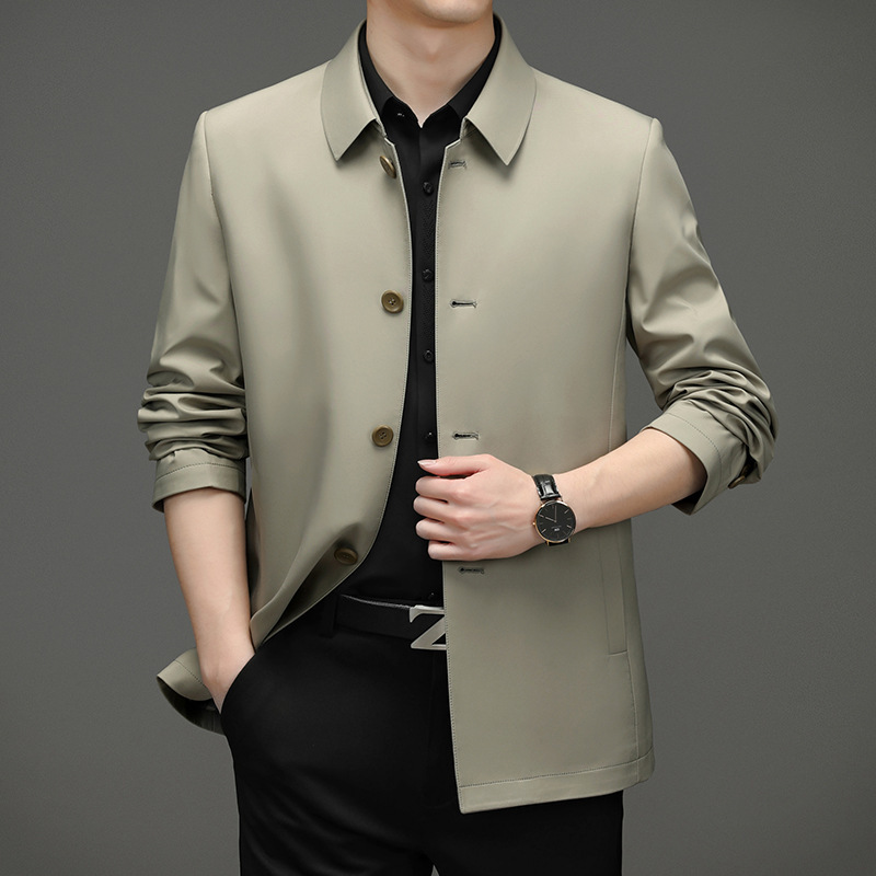 Genuine Brand Men's Mid-Length Silk Trench Coat, Spring and Autumn Mulberry Silk Solid Color Lapel Casual Jacket, Dad-Style Outerwear Genuine Brand Men's Mid-Length Silk Trench Coat, Spring and Autumn Mulberry Silk Solid Color Lapel Casual Jacket, Dad-Style Outerwear