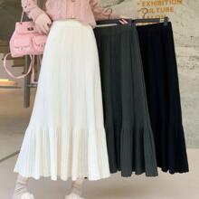 针织半身裙女2025新款秋冬高腰小个加厚伞裙a字荷叶边大摆毛线裙