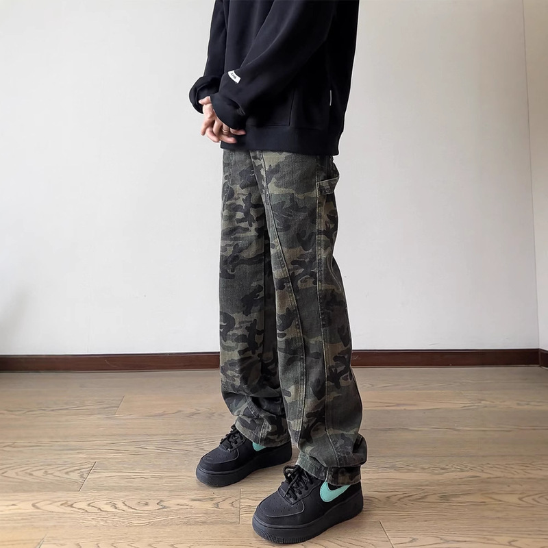 ソースメーカー迷彩ワークジーンズボーイズアメリカンハイストリートレトロパンツルーズストレートトレンディYixuan Clothing|undefined