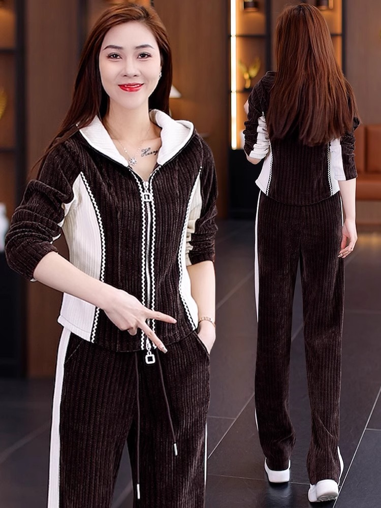 Women's Clothing new casual sportswear women's suits spring and autumn fashionable hooded sweatshirt wide leg pants two piece suit_voghion.com