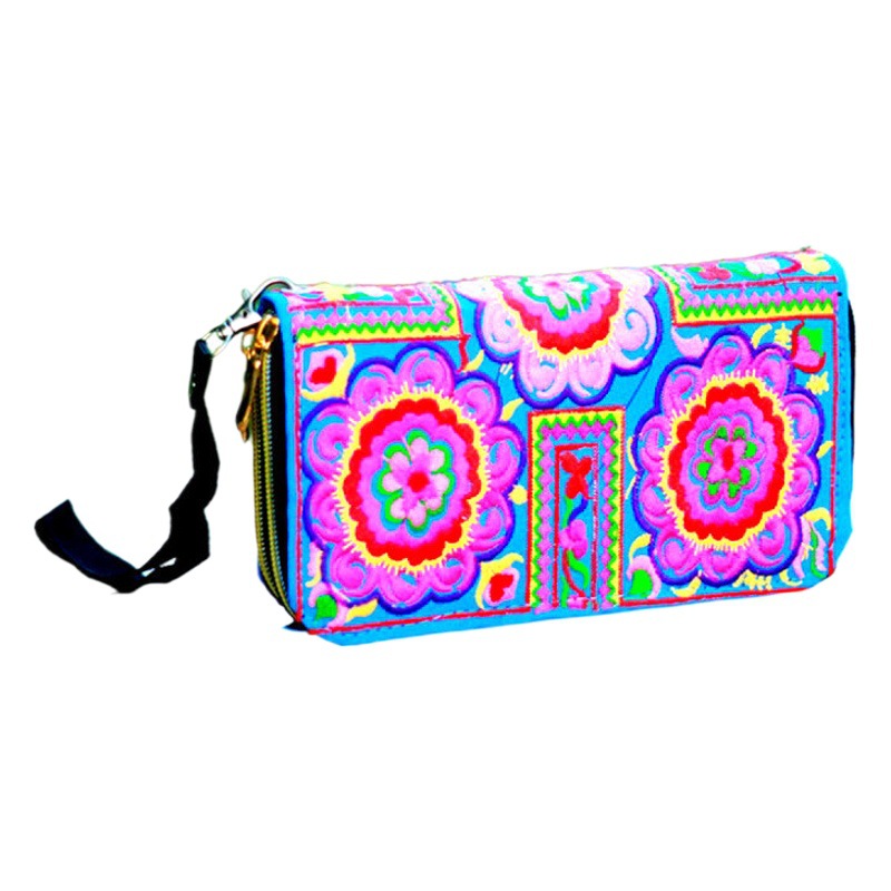 2021 nueva cartera de mujer de lana larga de mujer billetera bordada de mujer estilo étnico de gran capacidad doble tirón embrague