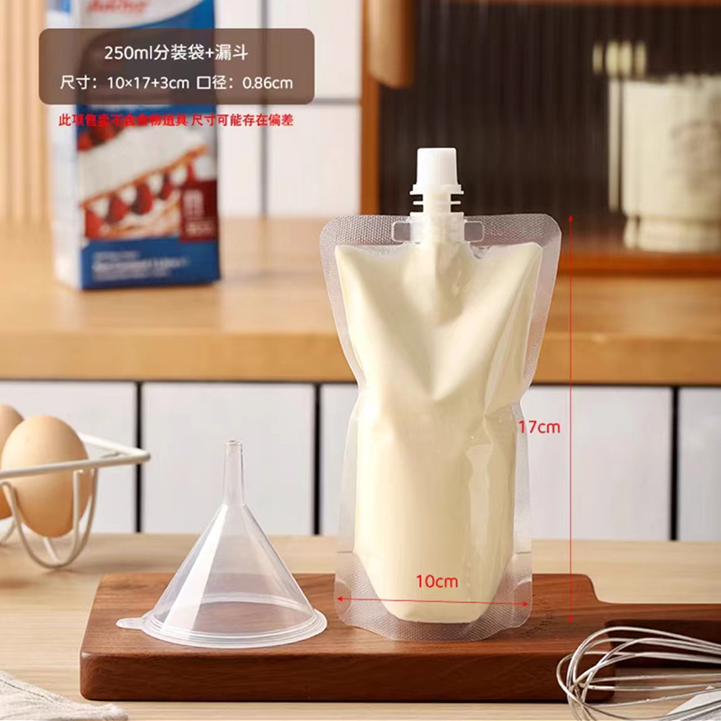 Bolsa de succión de crema ligera, bolsa de boquilla, leche de soja líquida, bolsa autosellada 250ml, bolsa de sellado desechable de 500ml