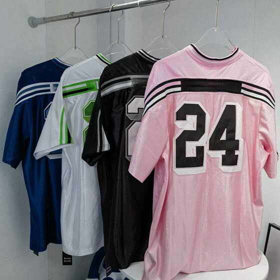 European and American Letter Printing Men's and Women's Street Fashion Casual Sports Mesh Short-sleeved Jersey T-shirt No. 24 Loose