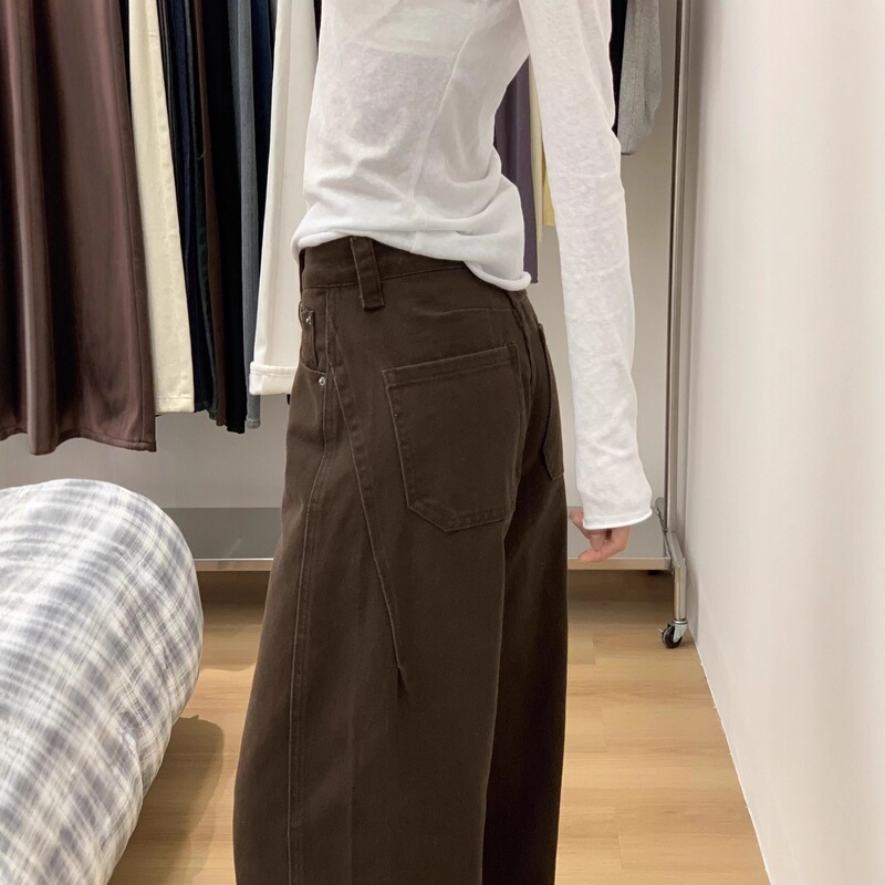 High-Waisted Slim-Fit Versatile Casual Floor-Length Banana Pants in Maillard Coffee Color for Tall Women, Suitable for Spring and Autumn