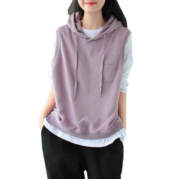 Cotton Hooded Vest Women's Spring and Autumn New T-shirt Women's Loose Pullover Casual All-match Sleeveless Sweatshirt Top Women. Cotton Hooded Vest Women's Spring and Autumn New T-shirt Women's Loose Pullover Casual All-match Sleeveless Sweatshirt Top Women.