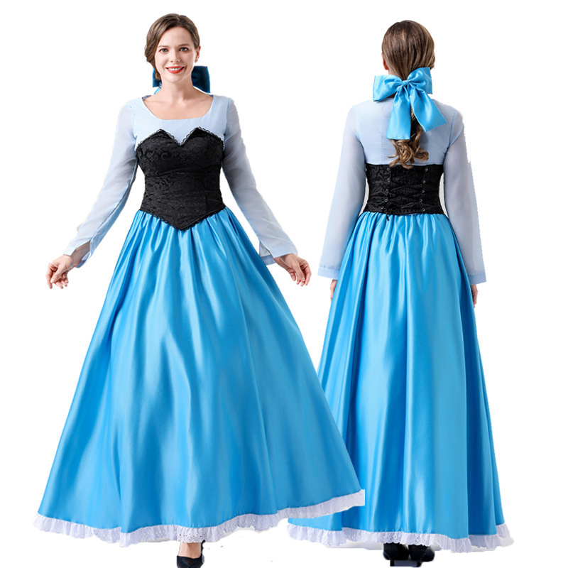 Halloween Adult Fairy Tale Ariel Princess Cos Mermaid Blue Princess Dress Masquerade Performance Costume