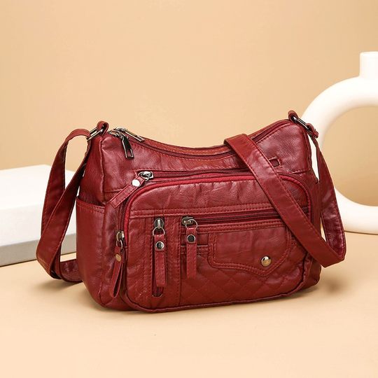 2024 New Women's Bag Cross-border Middle-aged and Elderly Mother's Bag Shoulder Bag Trendy Foreign Trade Women's Crossbody Bag Washable Leather Satchel