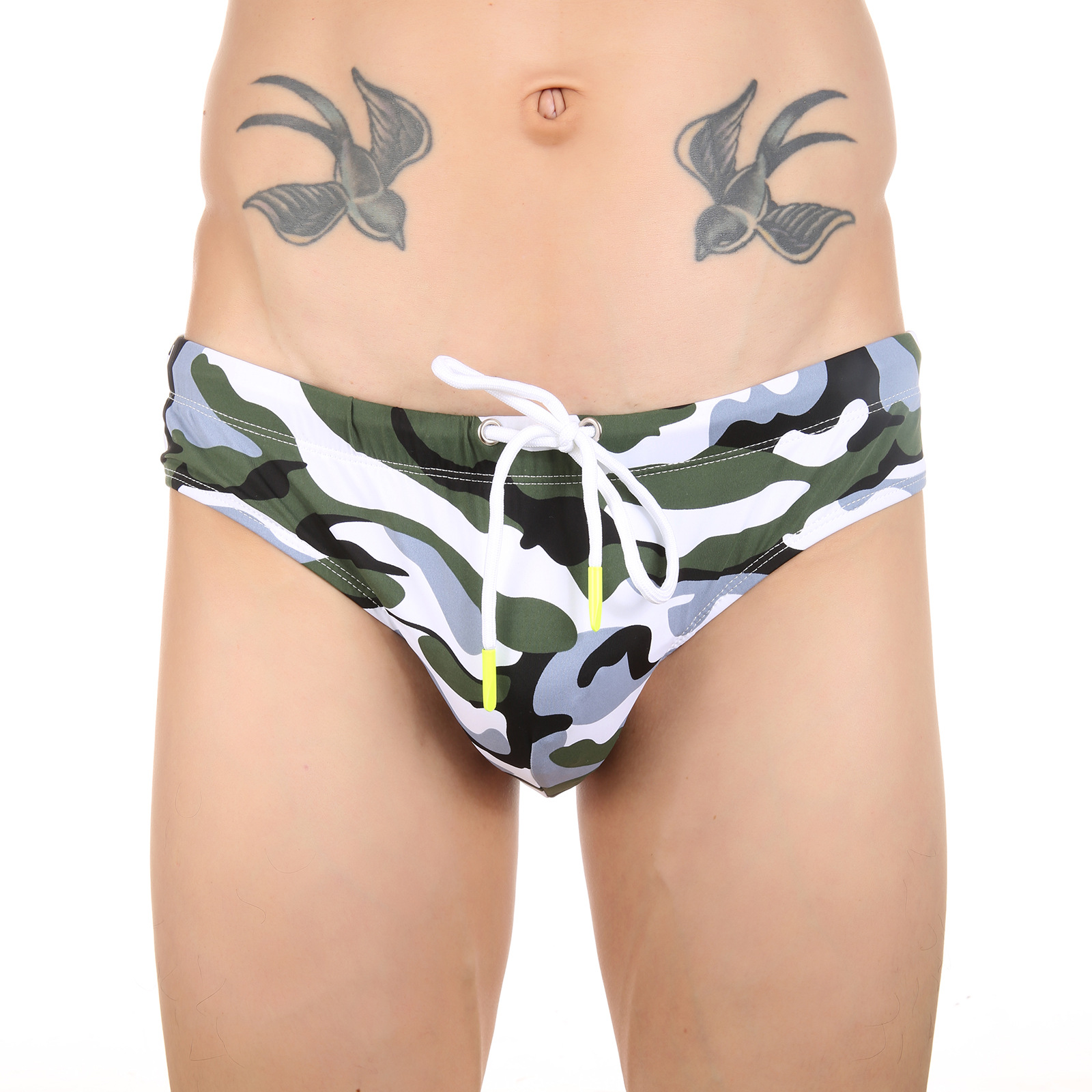 Men's Camouflage Lace-Up Adjustable Sports Swimming Trunks Anti-Embarrassment Cover Cup Quick-Drying Briefs Beach Pants Us Size
