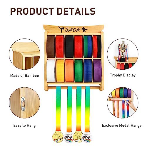 Wooden Wall Hanging Taekwondo Belt Shelf Multi-layer Karate Belt Storage Rack Trophy Medal Display Stand