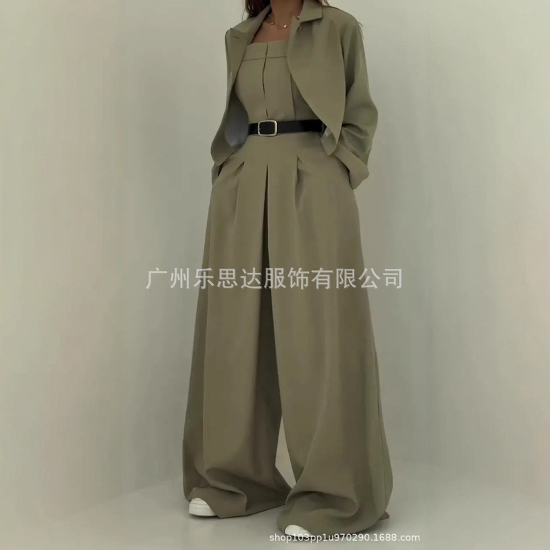 现货中东亚马逊独立站欧美跨境女装露肩连体裤夹克式外套通勤套装|undefined