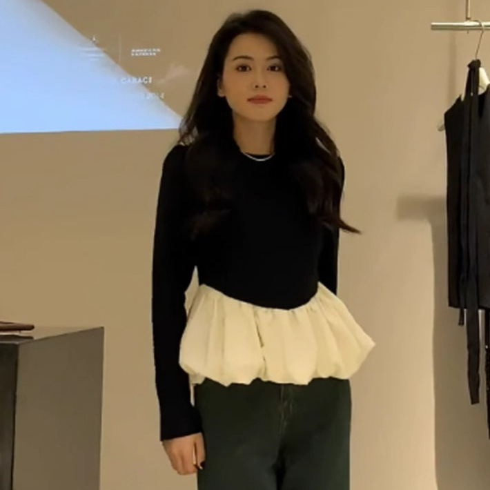 Ballet Style Lace Stitching Black Long-sleeved T-shirt Women's 2024 Autumn New Design Sense Slim-fit Base Shirt Top Ballet Style Lace Stitching Black Long-sleeved T-shirt Women's 2024 Autumn New Design Sense Slim-fit Base Shirt Top