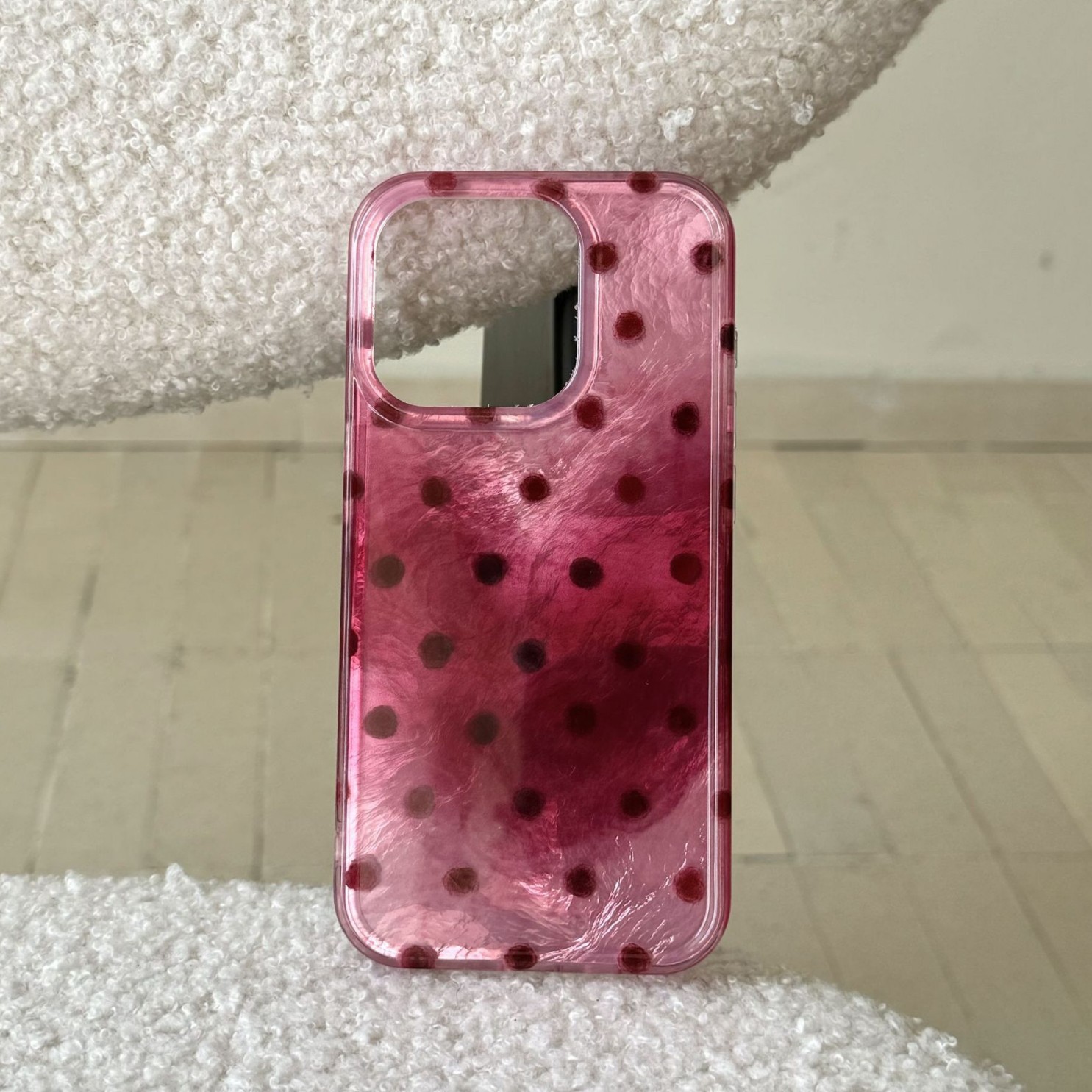 El polvo de frambuesa de nicho se mancha con punto de onda para iPhone 14/15ProMax funda para teléfono móvil 13 Apple 16PM hembra